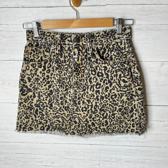 Madewell Skirt Womens Size 25 Rigid Denim A Line Leopard Mini 100% Cotton - Picture 4 of 16